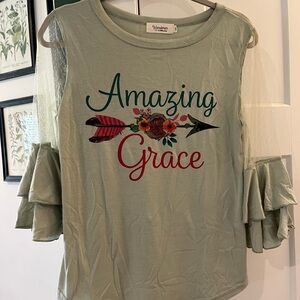 “Amazing Grace" Sage Green Ruffle Sleeve Top